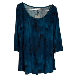 TENCOLE Feather Print Top, Women’s Size L, Teal Blue Black